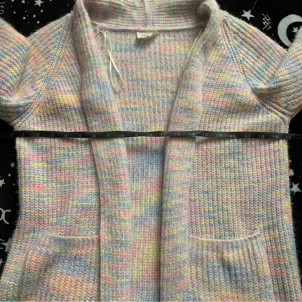 Pastel Rainbow Long Knitted Cardigan w Pockets Oversized xs - Picture 2 of 10